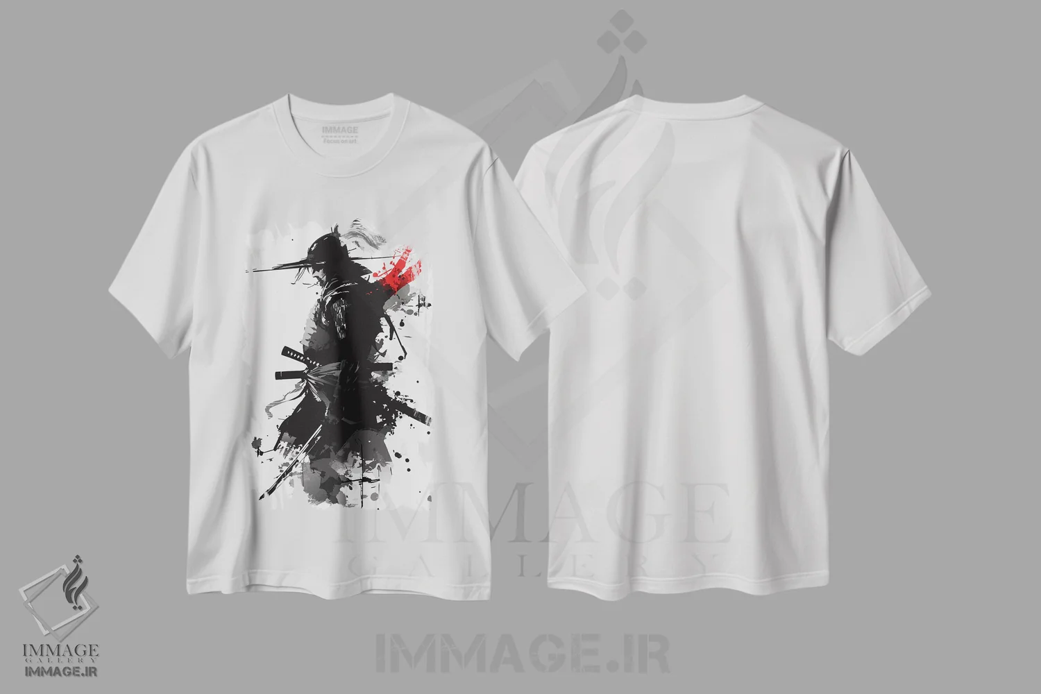 تیشرت سفید طرح دار سیلوئت جنگجوی سامورایی، دکوراسیون جایگزین اثر ادسون راموس | فروشگاه ایماژ