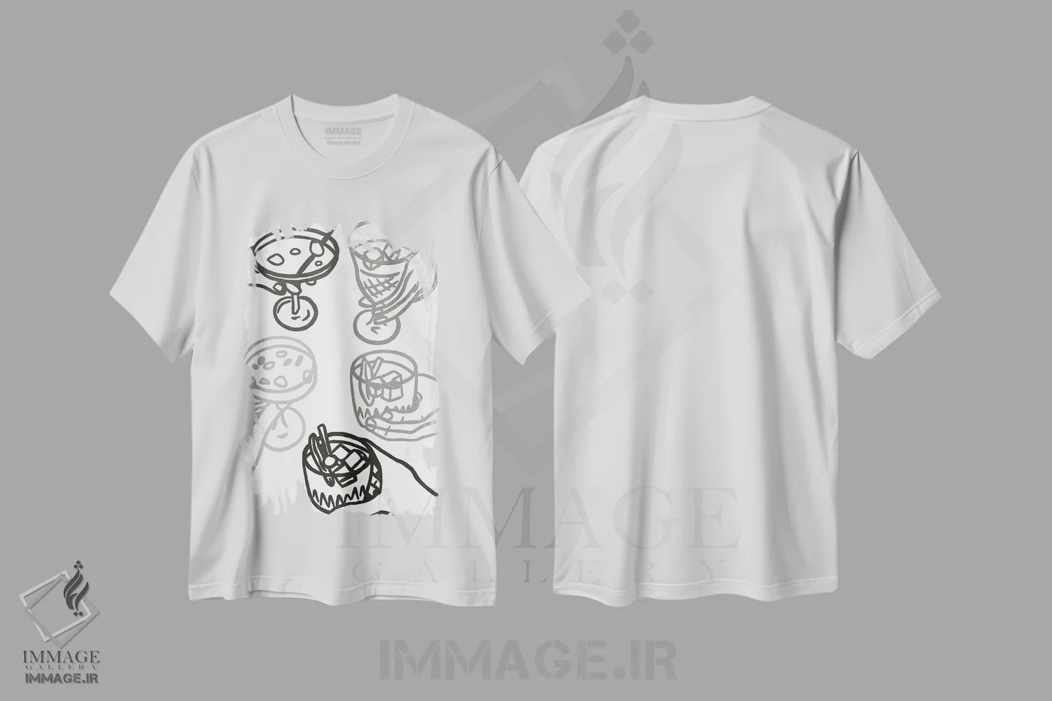 تیشرت سفید طرح دار علاقه مندان به نوشیدنی، هنر دیجیتال سیاه و سفید اثر ادسون راموس | immage.ir