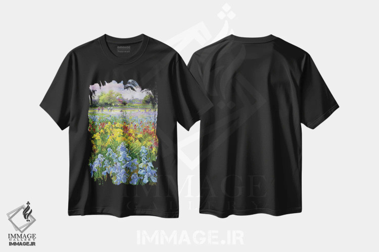 تیشرت مشکی طرح دار تیم بیل زنی و مزارع زنبق، ۱۹۹۳، هنر فاخر کلاسیک اثر تیموتی ایستون | فروشگاه ایماژ
