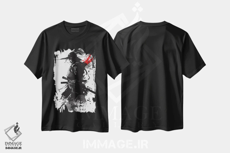 تیشرت مشکی طرح دار سیلوئت جنگجوی سامورایی، دکوراسیون جایگزین اثر ادسون راموس | immage.ir