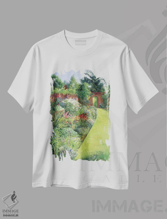 تیشرت سفید طرح دار مسیر باغ مخفی، هنر فاخر کلاسیک اثر تیموتی ایستون | immage.ir