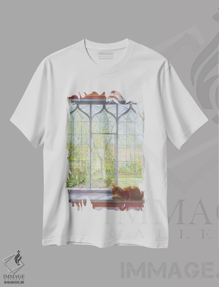 تیشرت سفید طرح دار پنجره در بهار، هنر فاخر کلاسیک اثر تیموتی ایستون | immage.ir