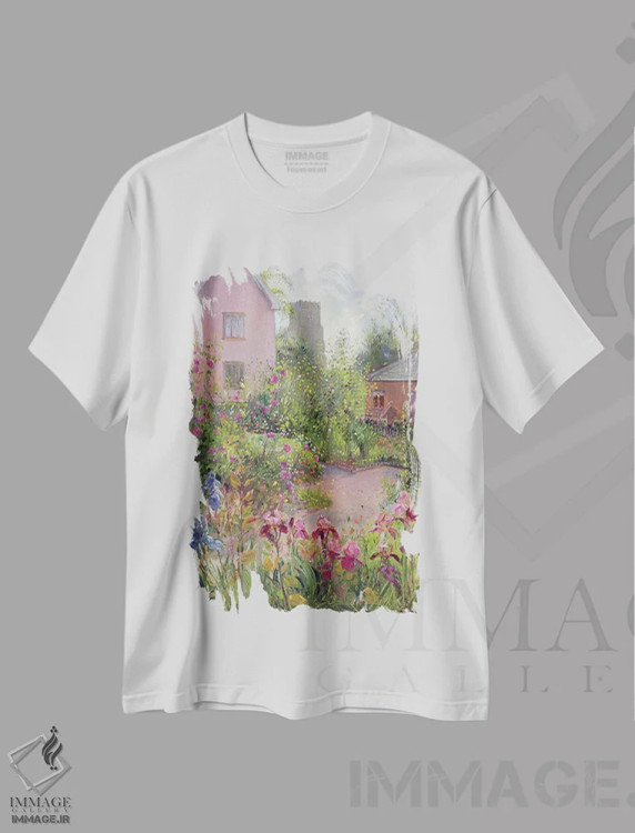 تیشرت سفید طرح دار باغچه گیاهان دارویی در ظهر، هنر فاخر کلاسیک اثر تیموتی ایستون | فروشگاه ایماژ