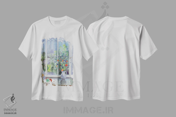تیشرت سفید طرح دار گل های مهتابی، ۱۹۹۱، هنر فاخر کلاسیک اثر تیموتی ایستون | immage.ir