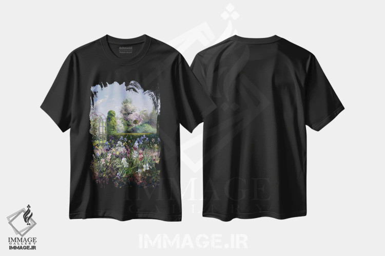 تیشرت مشکی طرح دار زنبق ها در باغ رسمی، ۱۹۹۳، هنر فاخر معاصر اثر تیموتی ایستون | immage.ir