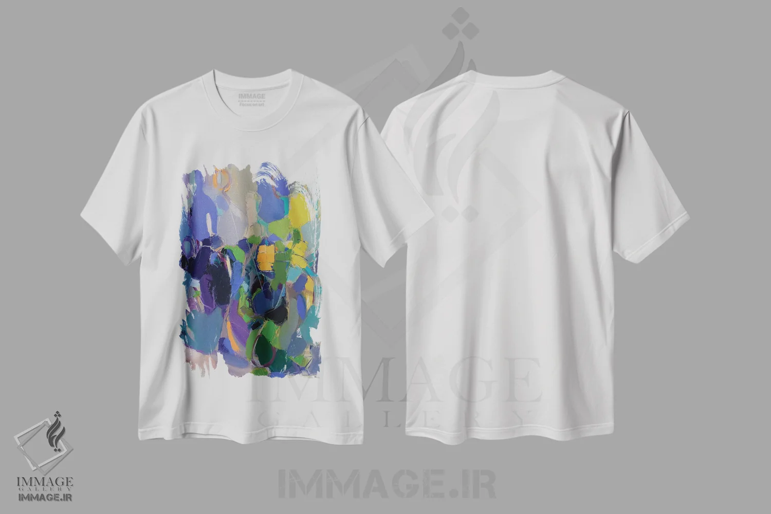 تیشرت سفید طرح دار انتزاع سبز شارتروز اثر النا شرایبمن | immage.ir