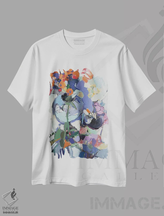تیشرت سفید طرح دار اتود ۵، آبستره اثر النا شرایبمن | فروشگاه ایماژ