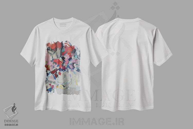 تیشرت سفید طرح دار رنگ های وحشی در یک گلدان، آبستره اثر النا شرایبمن | immage.ir