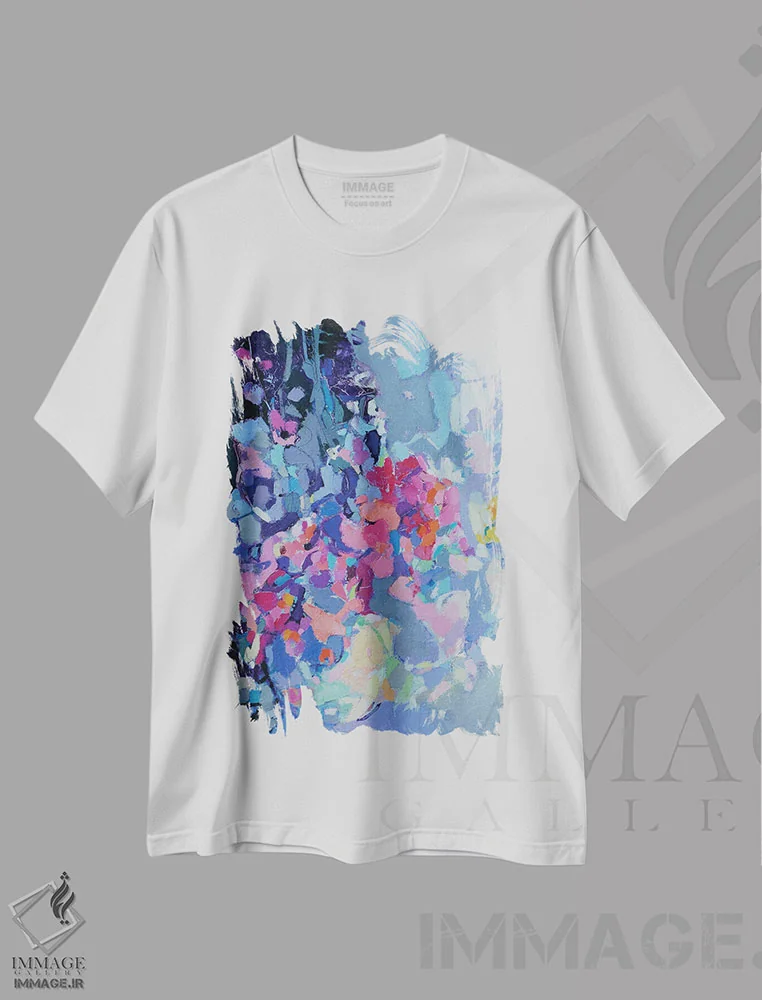 تیشرت سفید طرح دار گل ها بر زمینهٔ تیره، آبستره اثر النا شرایبمن | immage.ir