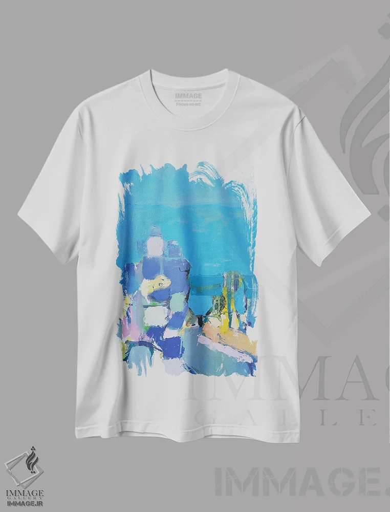 تیشرت سفید طرح دار دریا و آسمان اثر النا شرایبمن | فروشگاه ایماژ