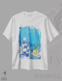 تیشرت سفید طرح دار دریا و آسمان اثر النا شرایبمن | فروشگاه ایماژ