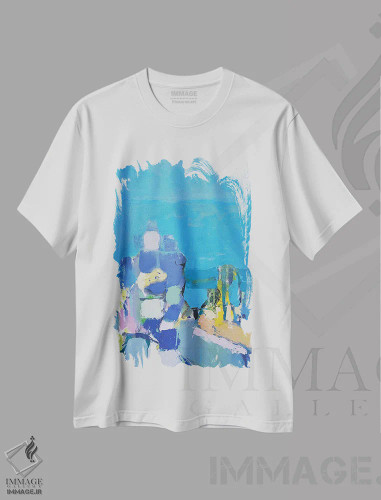 تیشرت سفید طرح دار دریا و آسمان اثر النا شرایبمن | فروشگاه ایماژ