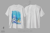 تیشرت سفید طرح دار دریا و آسمان اثر النا شرایبمن | فروشگاه ایماژ