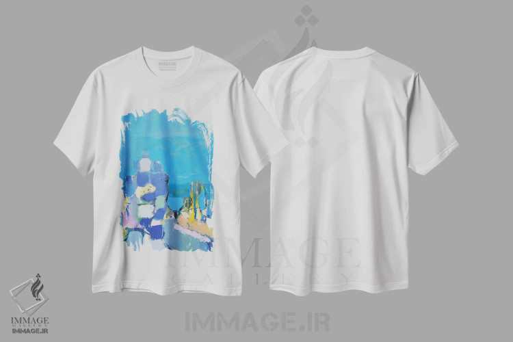 تیشرت سفید طرح دار دریا و آسمان اثر النا شرایبمن | فروشگاه ایماژ