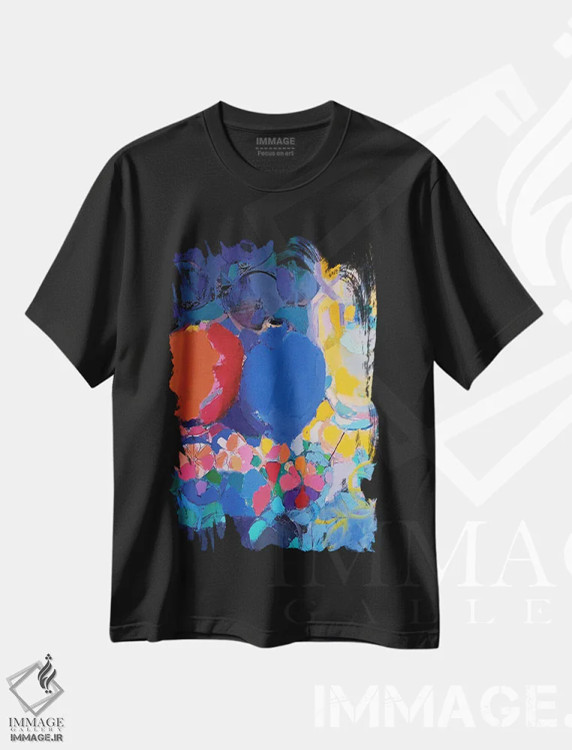 تیشرت مشکی طرح دار سبوی قرمز، آبستره اثر النا شرایبمن | فروشگاه ایماژ