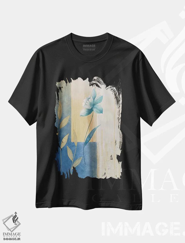 تیشرت مشکی طرح دار گل های آبی ۲، دکور معاصر اثر اتین بونار | فروشگاه ایماژ