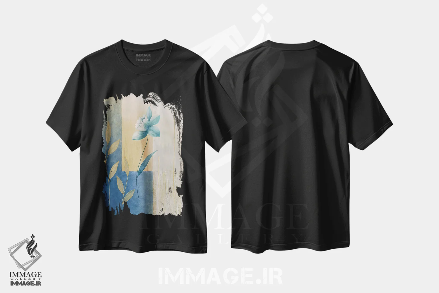 تیشرت مشکی طرح دار گل های آبی ۲، دکور معاصر اثر اتین بونار | فروشگاه ایماژ