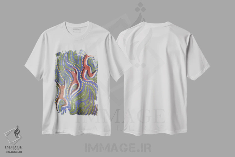 تیشرت سفید طرح دار رقص در شب، آبستره اثر فایو بای فایو کالکتیو | فروشگاه ایماژ