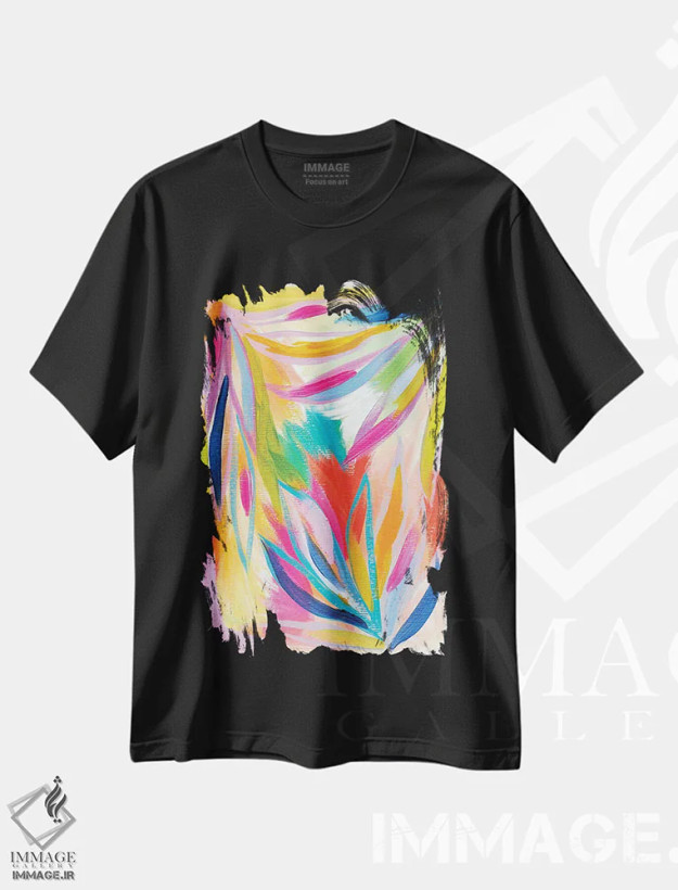 تیشرت مشکی طرح دار نخل پراکنده سوم، آبستره اثر اتاوی | فروشگاه ایماژ