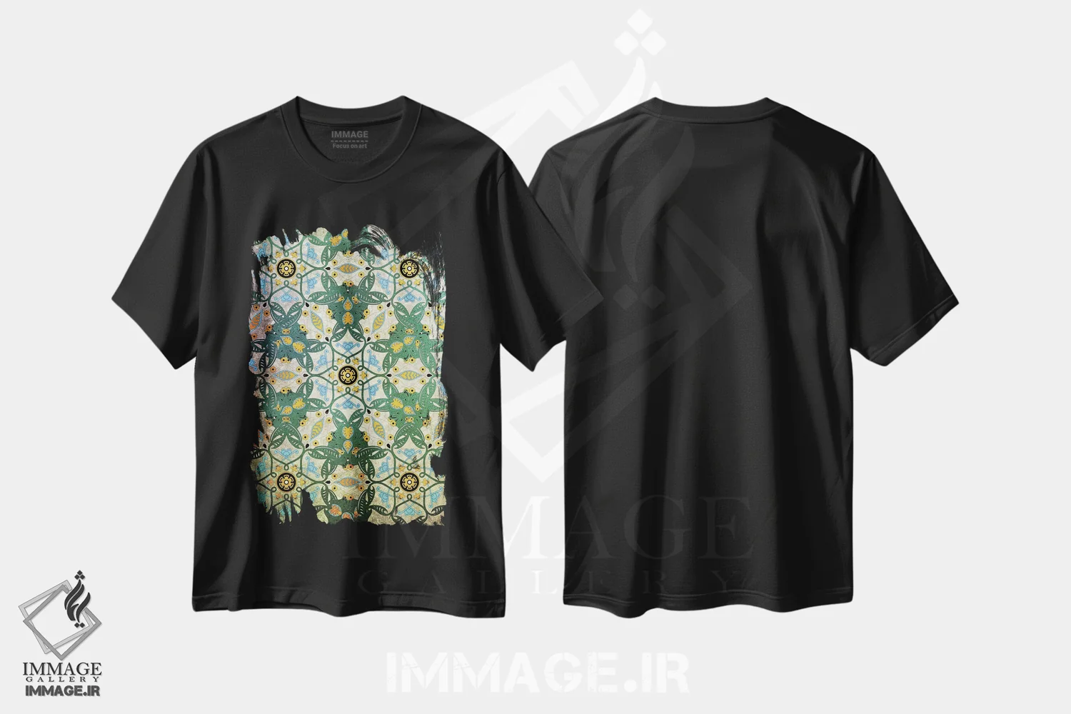 تیشرت مشکی طرح دار آرمان گرایی مشهود، دکور بوهمی اثر فایو بای فایو کالکتیو | immage.ir