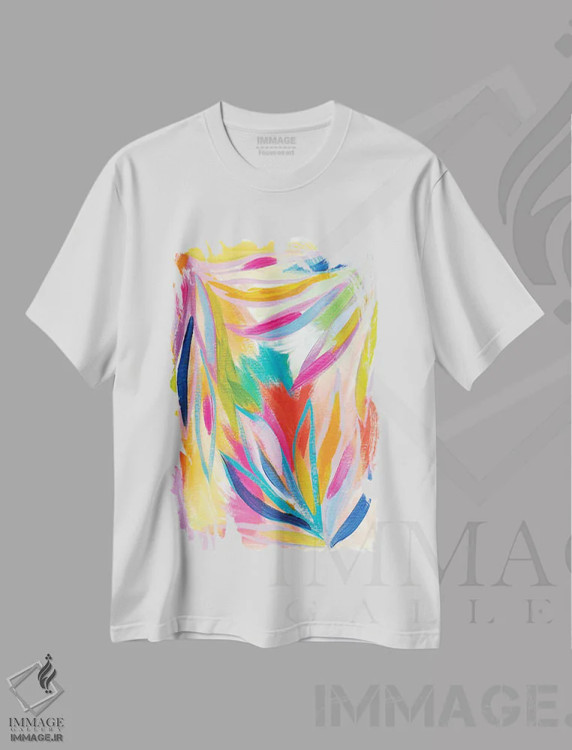 تیشرت سفید طرح دار نخل پراکنده سوم، آبستره اثر اتاوی | immage.ir