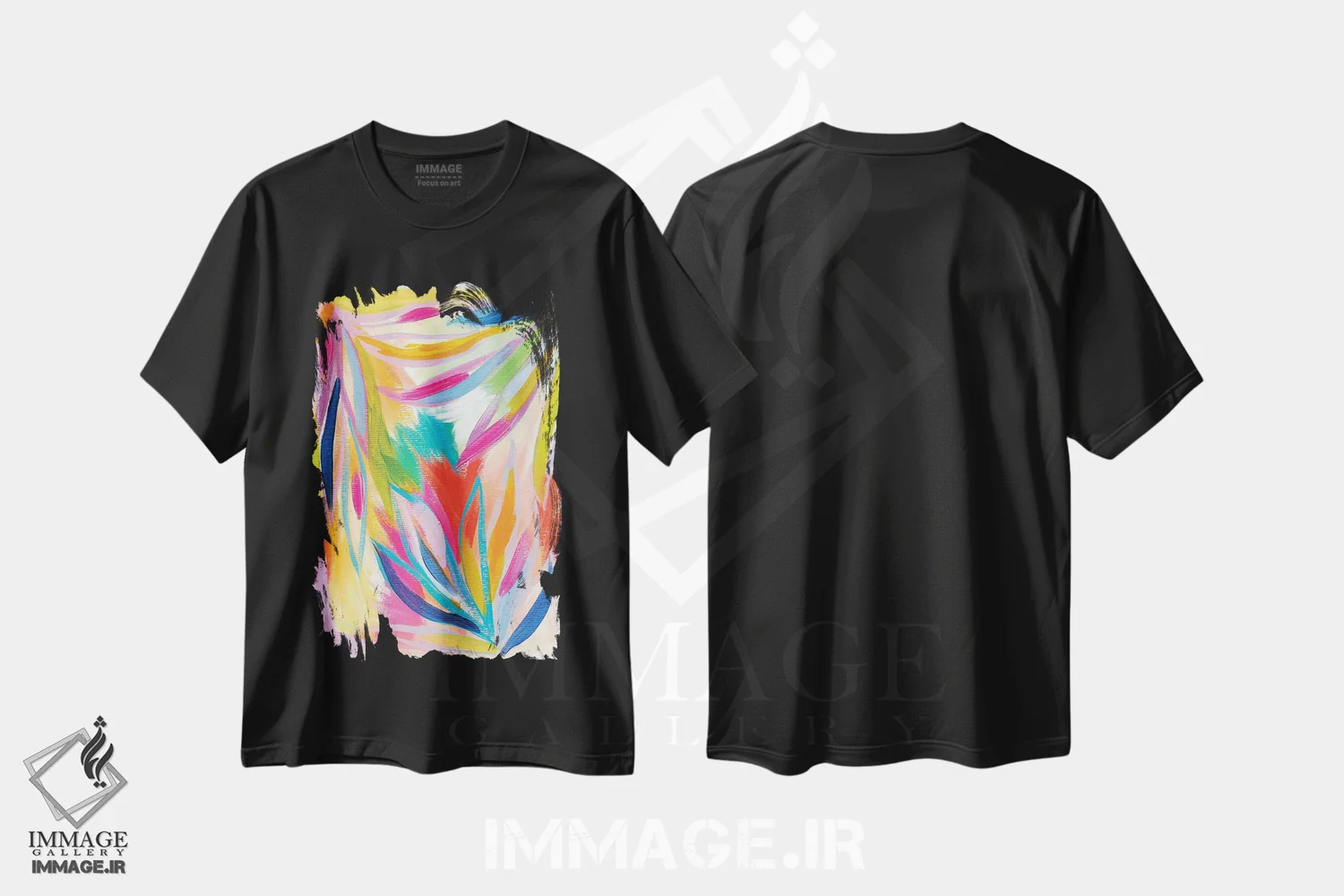 تیشرت مشکی طرح دار نخل پراکنده سوم، آبستره اثر اتاوی | فروشگاه ایماژ