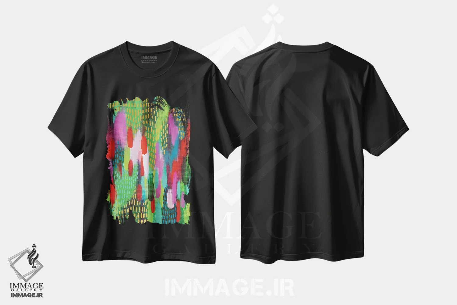 تیشرت مشکی طرح دار ضربات قلم ۱۴۵ اثر اتاوی | فروشگاه ایماژ