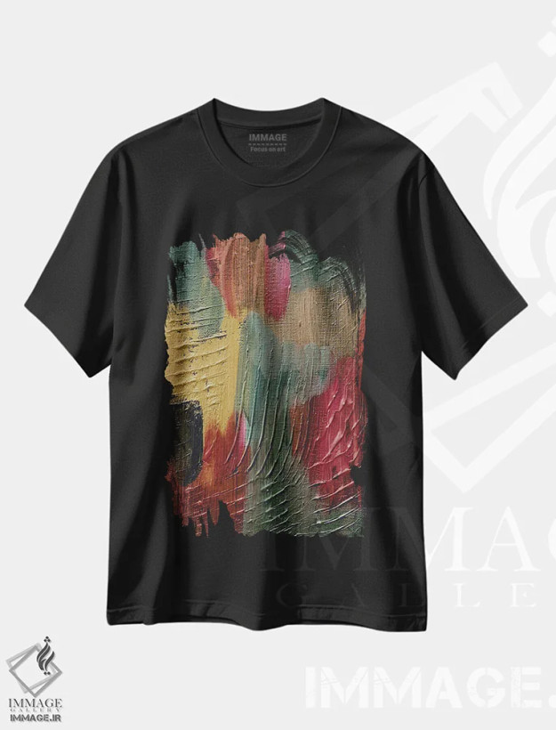 تیشرت مشکی طرح دار ضربات قلم ۱۶۸ اثر اتاوی | فروشگاه ایماژ