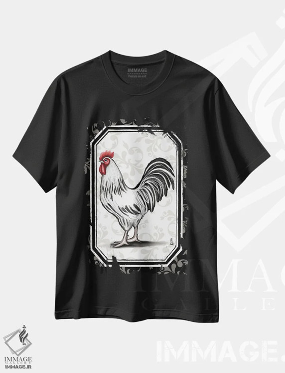 تیشرت مشکی طرح دار خروس II، هنر دیجیتال اثر الیزابت تیندال | فروشگاه ایماژ