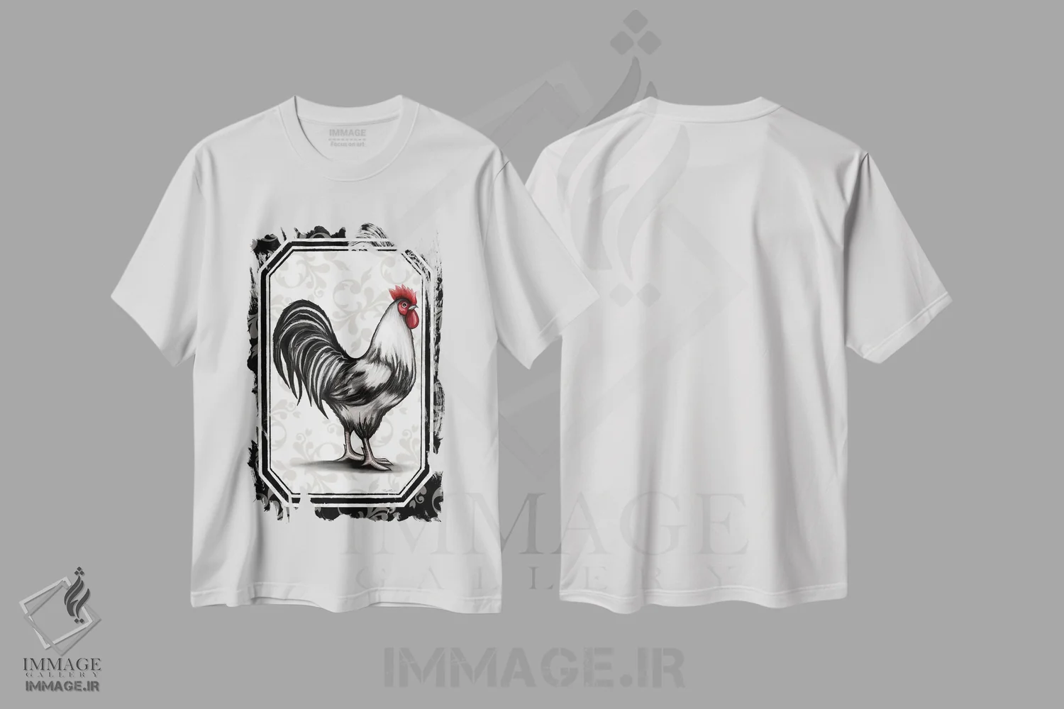 تیشرت سفید طرح دار خروس I، هنر دیجیتال اثر الیزابت تیندال | فروشگاه ایماژ