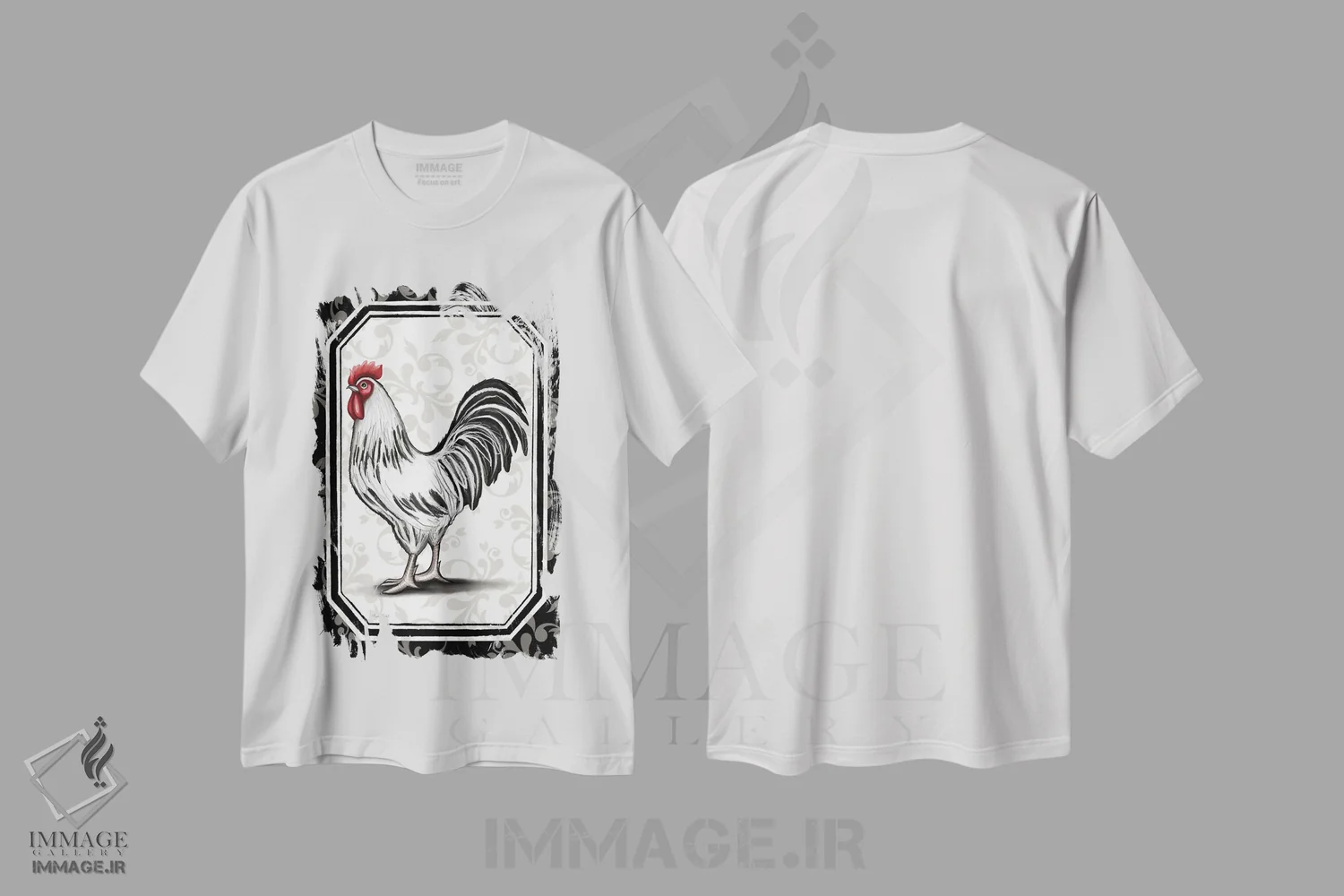 تیشرت سفید طرح دار خروس II، هنر دیجیتال اثر الیزابت تیندال | immage.ir