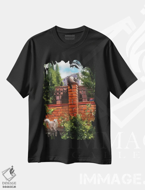 تیشرت مشکی طرح دار گربه های خیابانی، هنر دیجیتال اثر آناستازیا اِوگرافوا | فروشگاه ایماژ