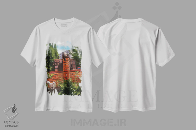تیشرت سفید طرح دار گربه های خیابانی، هنر دیجیتال اثر آناستازیا اِوگرافوا | immage.ir