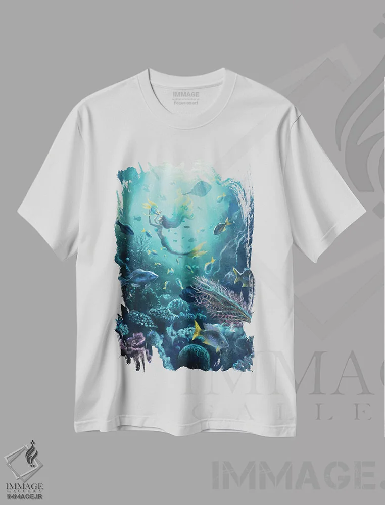 تیشرت سفید طرح دار سمفونی دریایی، هنر دیجیتال اثر آناستازیا اِوگرافوا | immage.ir