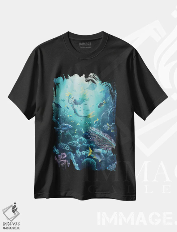 تیشرت مشکی طرح دار سمفونی دریایی، هنر دیجیتال اثر آناستازیا اِوگرافوا | فروشگاه ایماژ