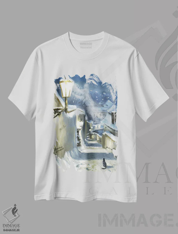 تیشرت سفید طرح دار شبح زمستان پراگ، هنر دیجیتال اثر آناستازیا اِوگرافوا | فروشگاه ایماژ