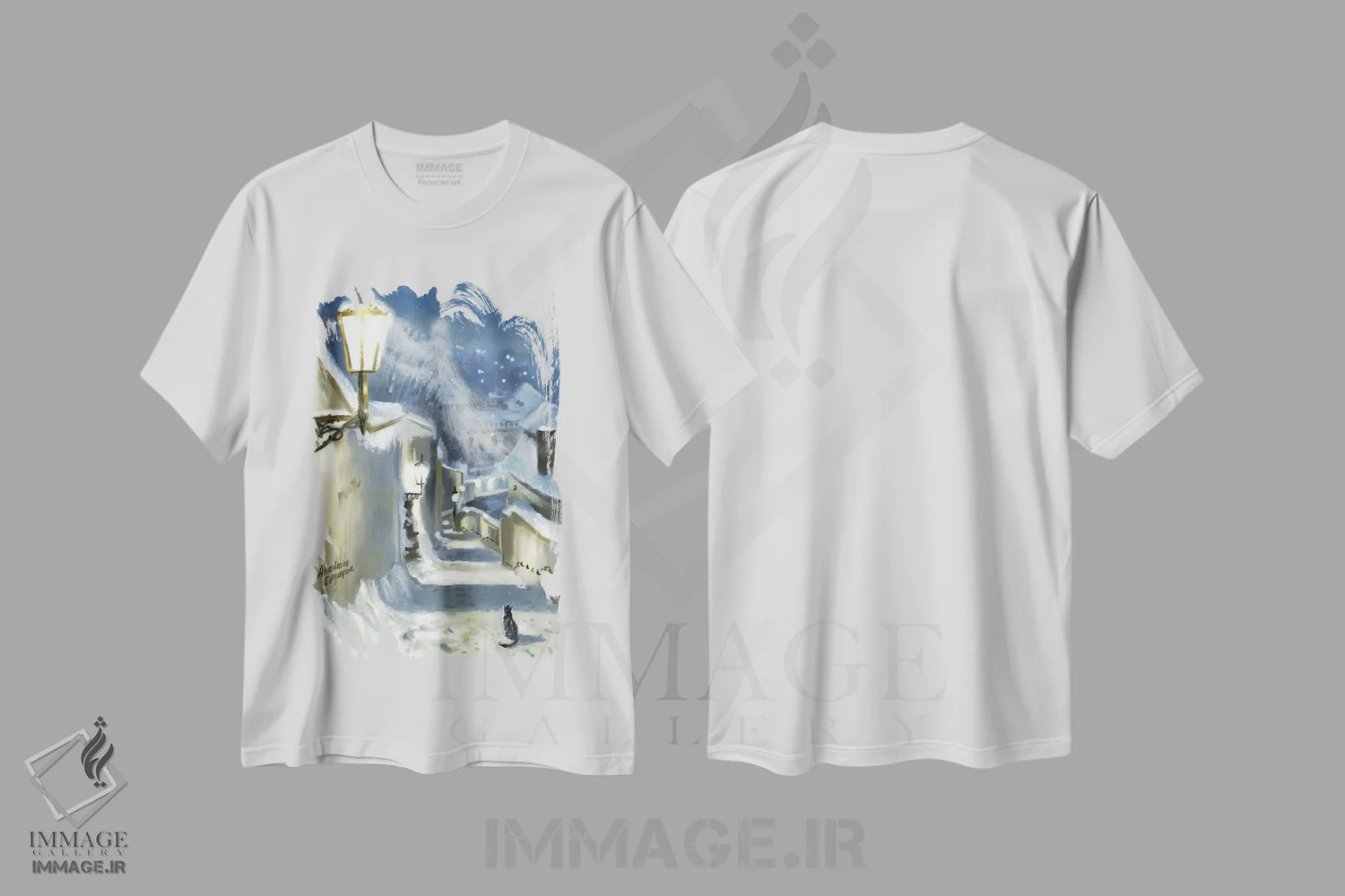 تیشرت سفید طرح دار شبح زمستان پراگ، هنر دیجیتال اثر آناستازیا اِوگرافوا | فروشگاه ایماژ