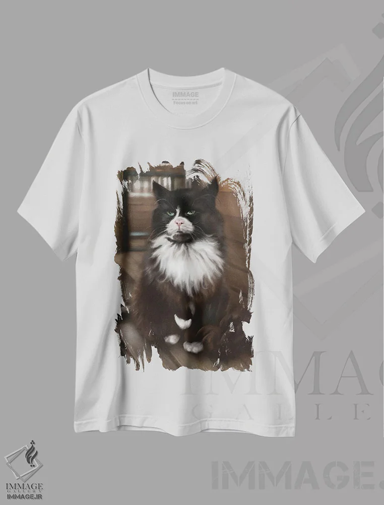 تیشرت سفید طرح دار گربه ای از زلنواگرادسک، هنر دیجیتال اثر آناستازیا اِوگرافوا | فروشگاه ایماژ