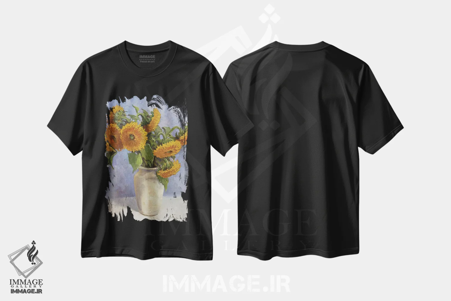 تیشرت مشکی طرح دار گل های آفتابگردان، مدیوم اثر اوگنیا مکانوا | immage.ir