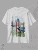 تیشرت سفید طرح دار گوندولاهای ونیز، مدیوم اثر اوگنیا مکانوا | فروشگاه ایماژ