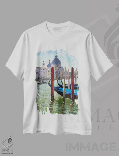 تیشرت سفید طرح دار گوندولاهای ونیز، مدیوم اثر اوگنیا مکانوا | فروشگاه ایماژ