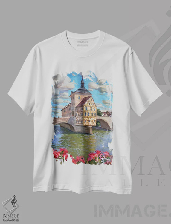 تیشرت سفید طرح دار بامبرگ، آلمان، مدیوم اثر اوگنیا مکانوا | فروشگاه ایماژ