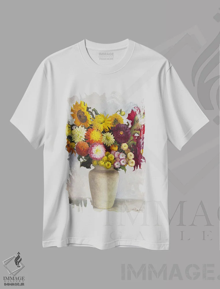 تیشرت سفید طرح دار دسته گل، مدیوم اثر اوگنیا مکانوا | immage.ir