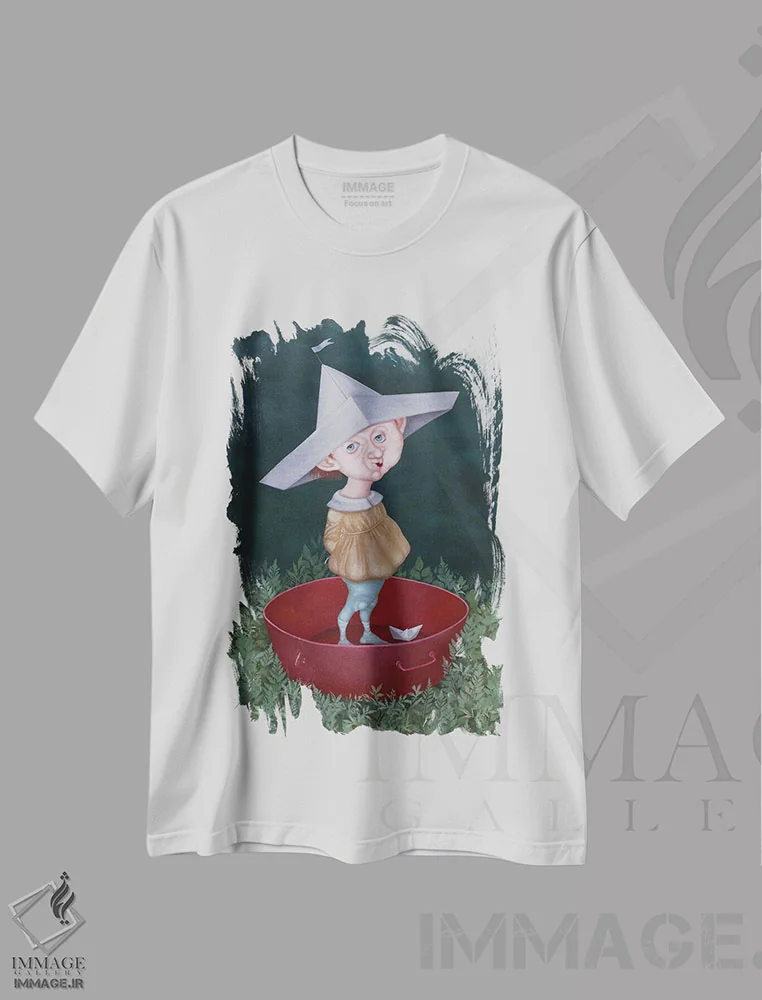 تیشرت سفید طرح دار مسافر، هنر فاخر معاصر اثر اوگنیا سارِه | immage.ir