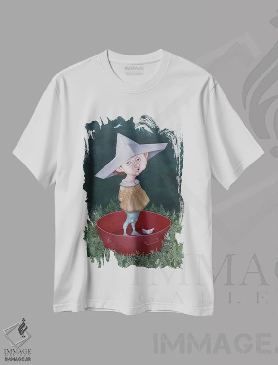 تیشرت سفید طرح دار مسافر، هنر فاخر معاصر اثر اوگنیا سارِه | immage.ir