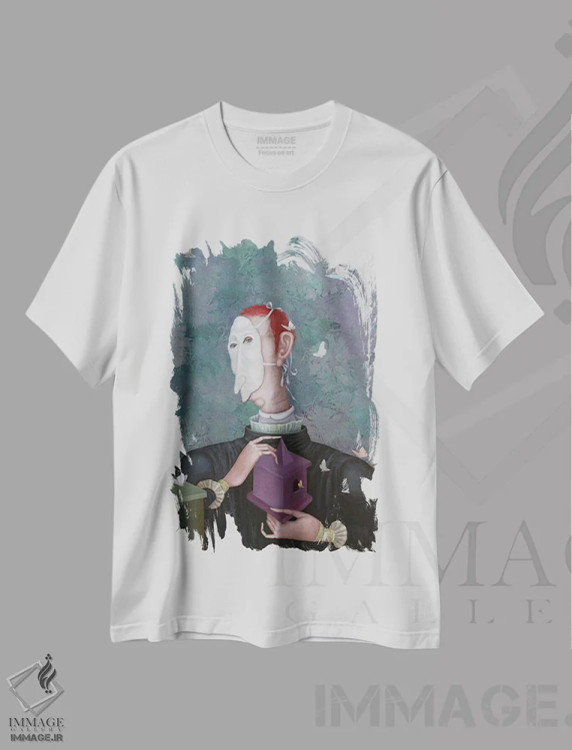 تیشرت سفید طرح دار دلدادهٔ پروانه، هنر فاخر معاصر اثر اوگنیا سارِه | فروشگاه ایماژ