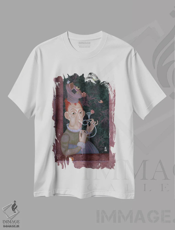 تیشرت سفید طرح دار آواز تابستانی، هنر فاخر معاصر اثر اوگنیا سارِه | immage.ir