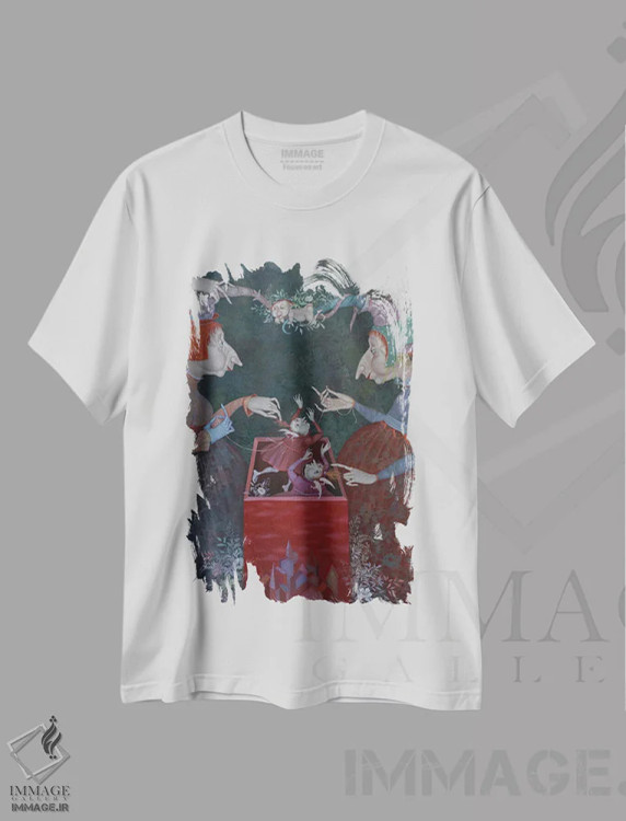 تیشرت سفید طرح دار شب، هنر فاخر معاصر اثر اوگنیا سارِه | فروشگاه ایماژ