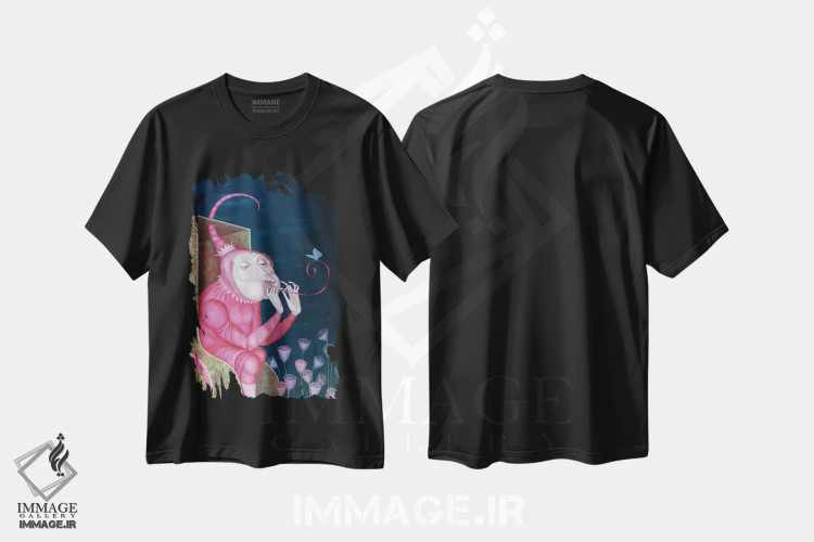 تیشرت مشکی طرح دار دمنده، هنر فاخر معاصر اثر اوگنیا سارِه | فروشگاه ایماژ