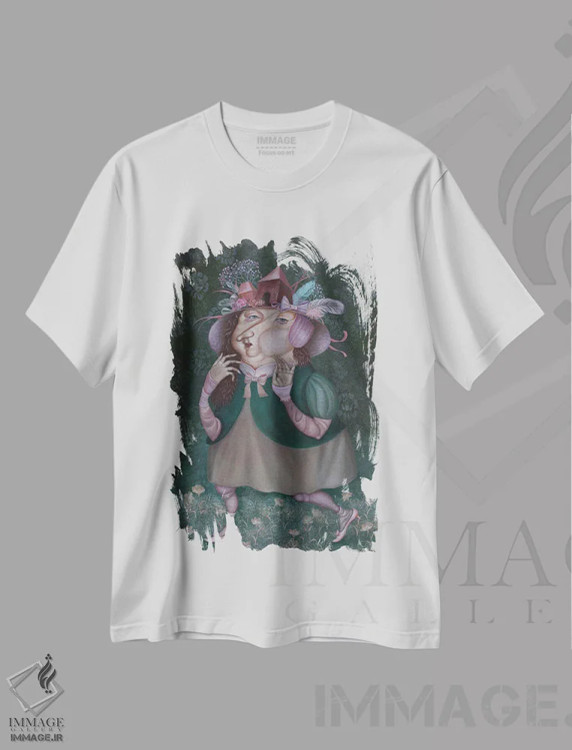 تیشرت سفید طرح دار کلاه، هنر فاخر معاصر اثر اوگنیا سارِه | immage.ir